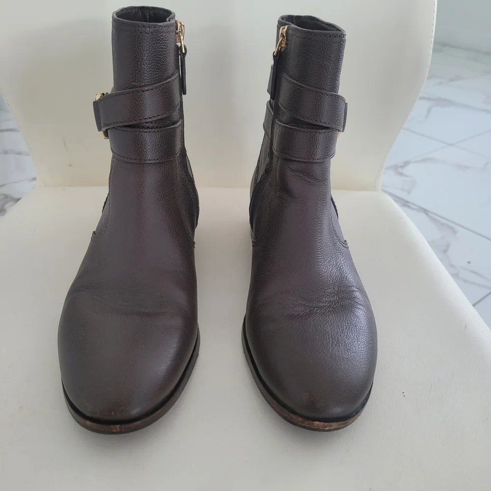 Tory Burch Dark Brown Ankle Boots with Gold Buckle Size 8M